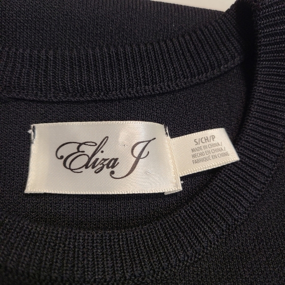 Eliza J Midi Dress Small Black 3/4 Sleeve Sweater Knit A Line Pullover Crewneck - Picture 9 of 13